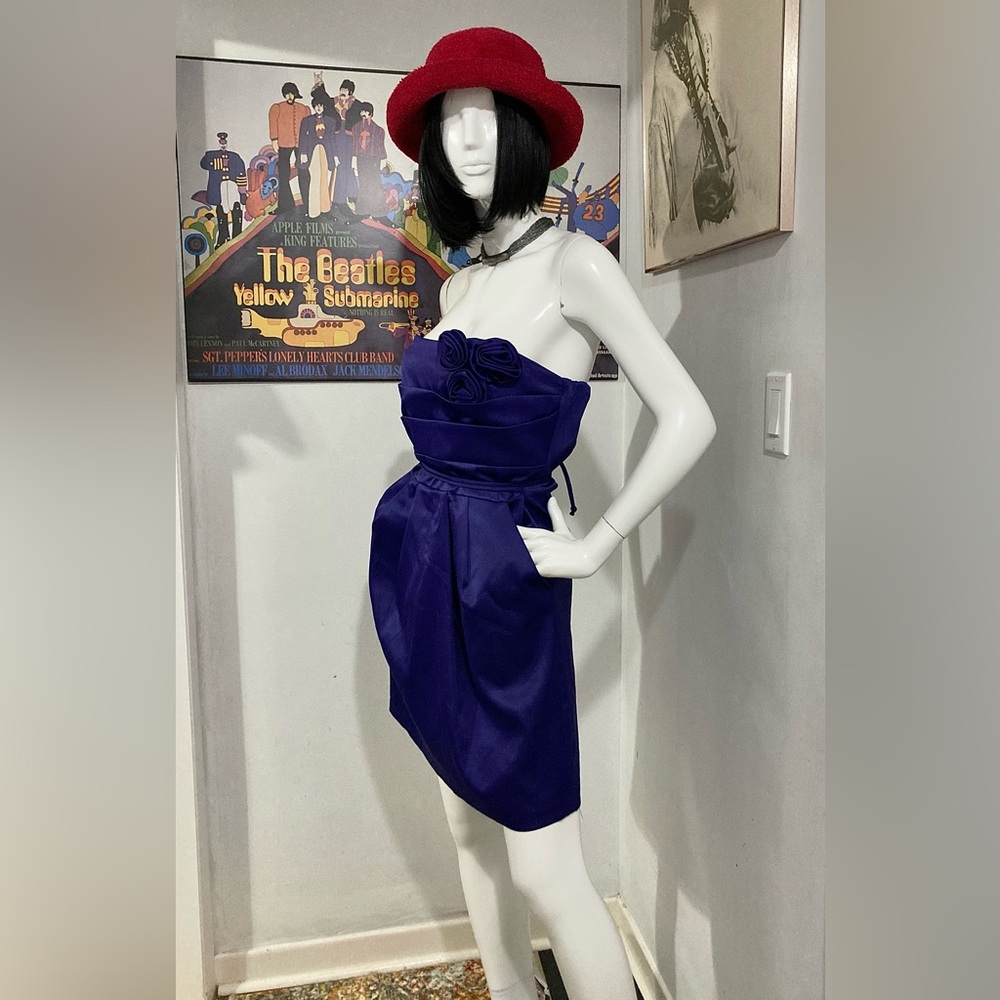 Vintage 90s Purple Strapless Mini Dress - With Pockets! Dress Only